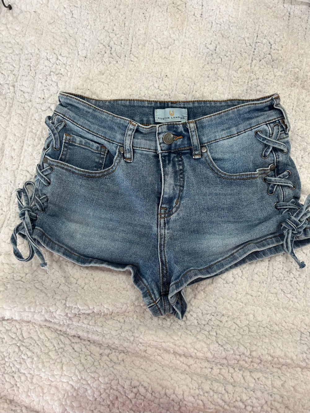 Austin Landing Blue Lace-Up Denim Jean Shorts